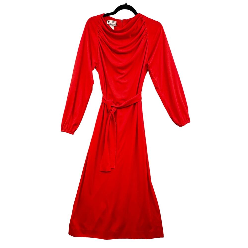 VTG 70s Solo Maxi Dress Sz 11-12 Burnt Orange Mod Disco MCM Hippie Prairie Retro
